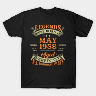 65th Birthday Gift Legends Born In May 1958 65 Years Old T-Shirt